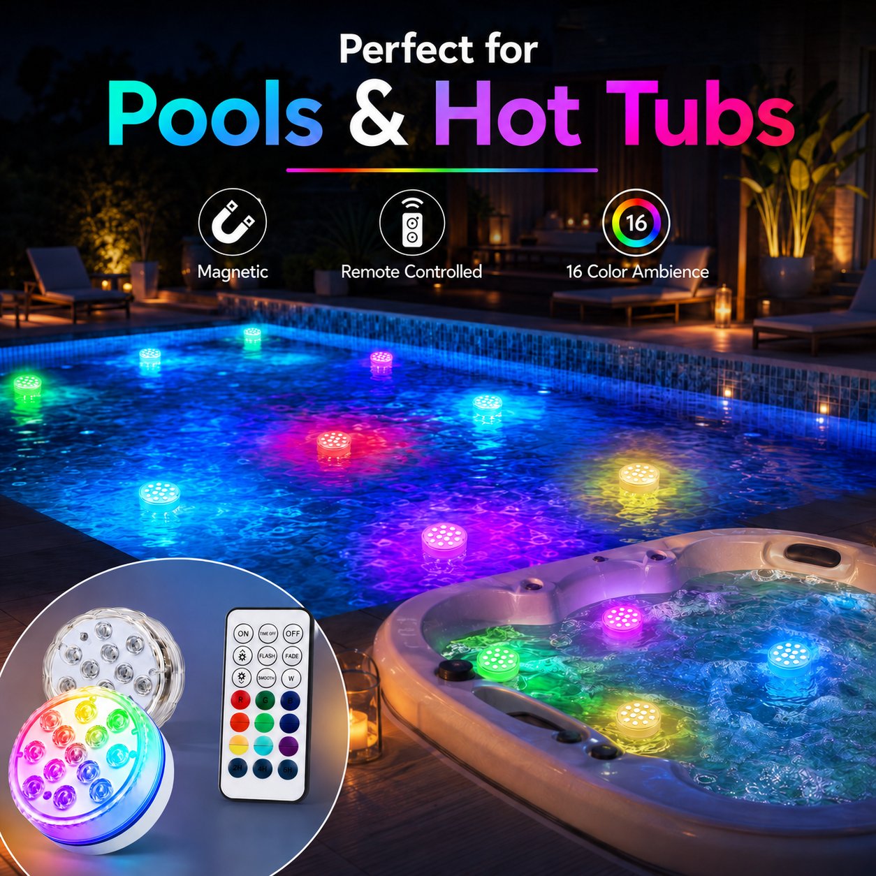 🌈 Light Up Your Pool Nights — Magnetic Waterproof LED Lights for Every Mood ✨
