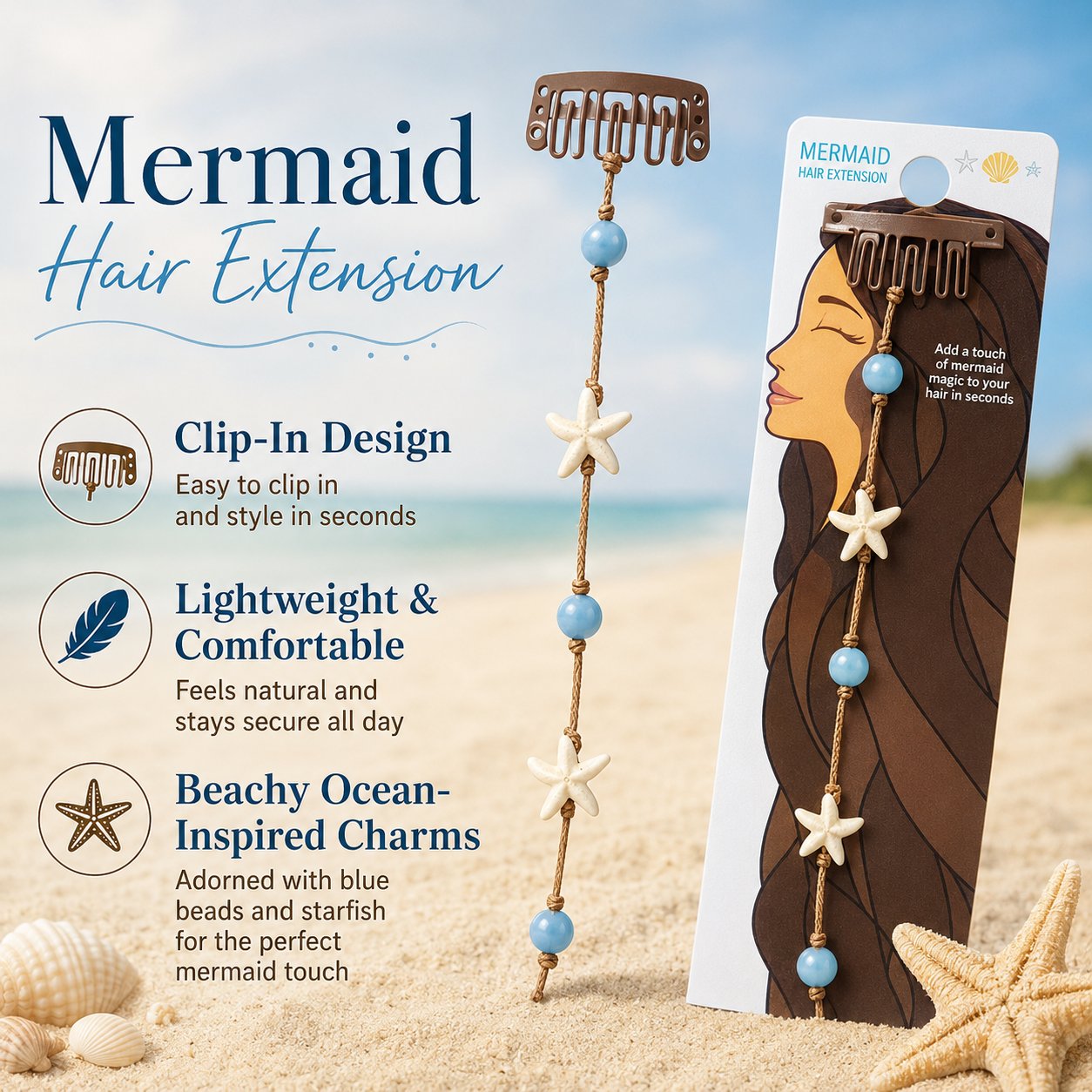 ✨ Mermaid Hair Chain Clip – Add Beachy Boho Charm to Any Hairstyle 🐚