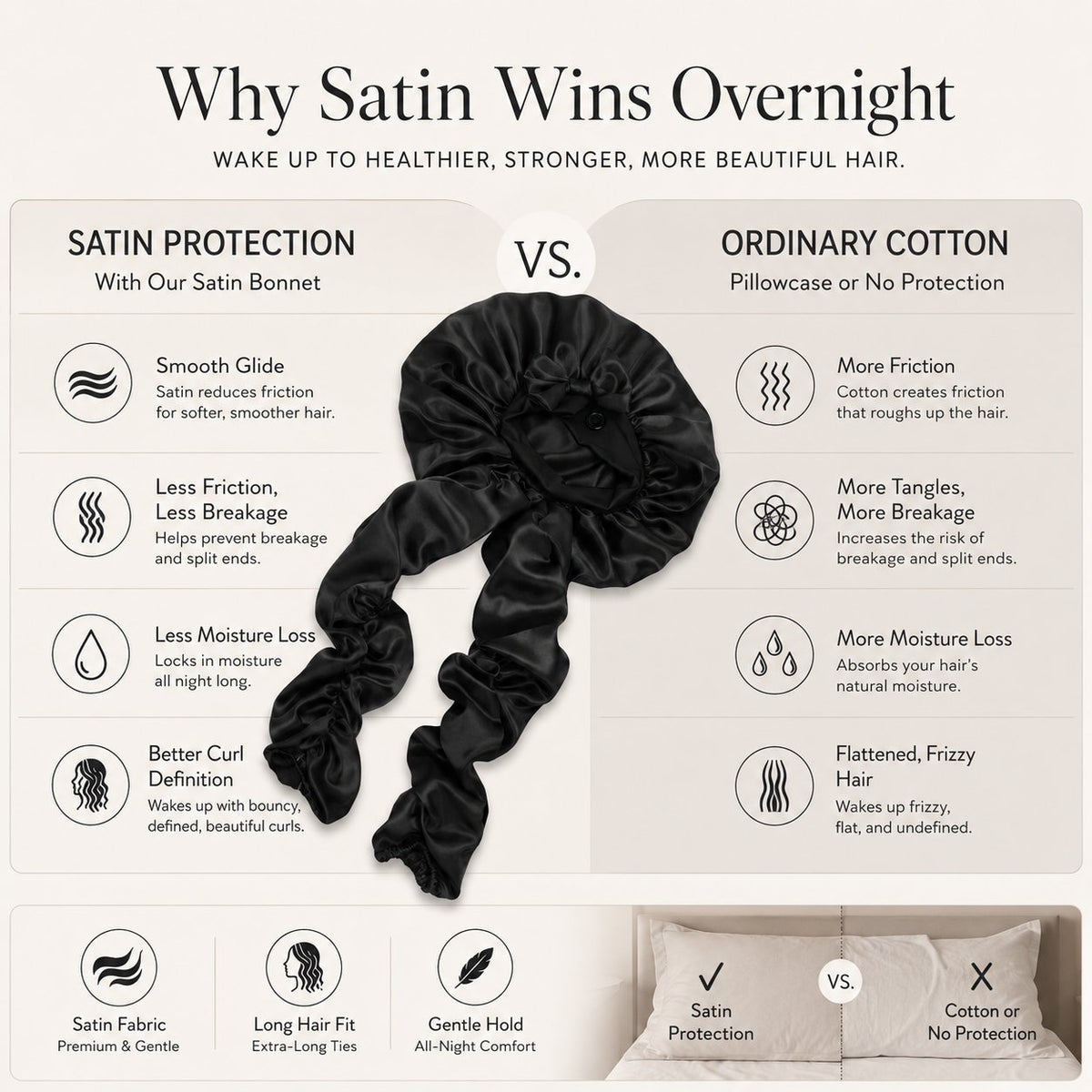 Satin versus cotton overnight hair protection
