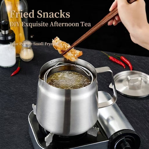 3-in-1 Stainless Steel Deep Fryer Pot – Fry, Strain & Store Oil