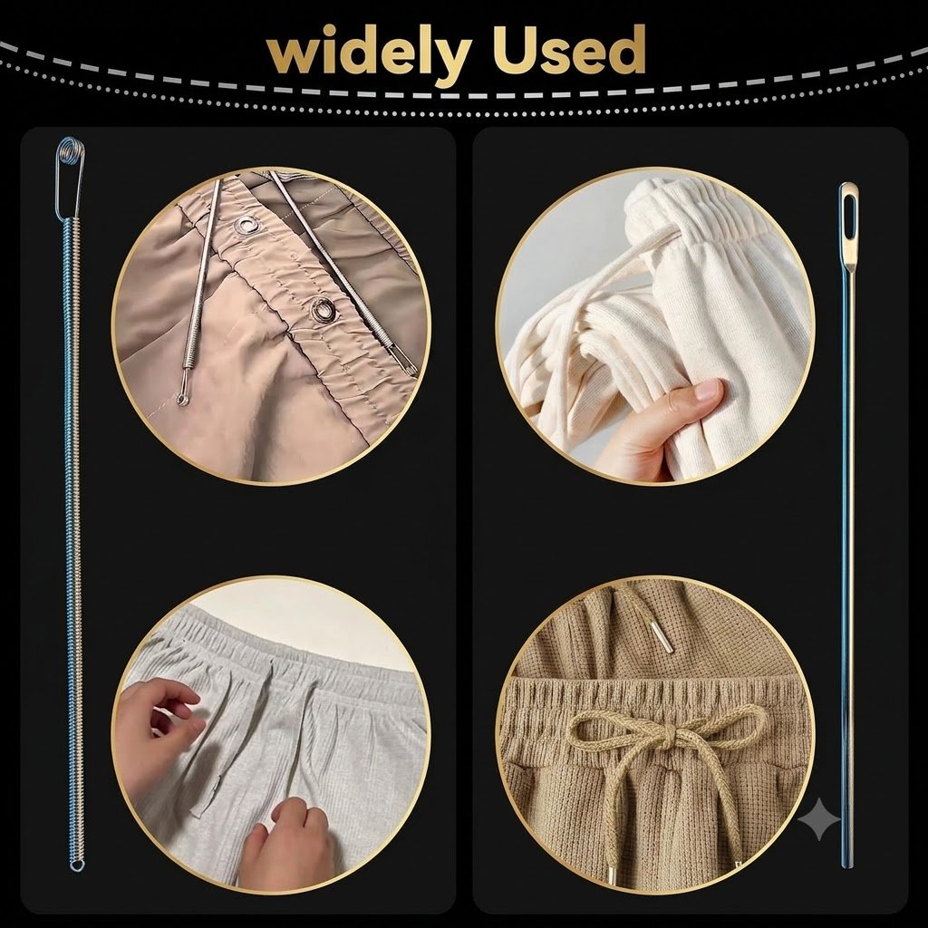 2Pcs Flexible Drawstring Threading Tool 🧵 Bendable Metal Spring Threader for Hoodies Pants Shoelaces