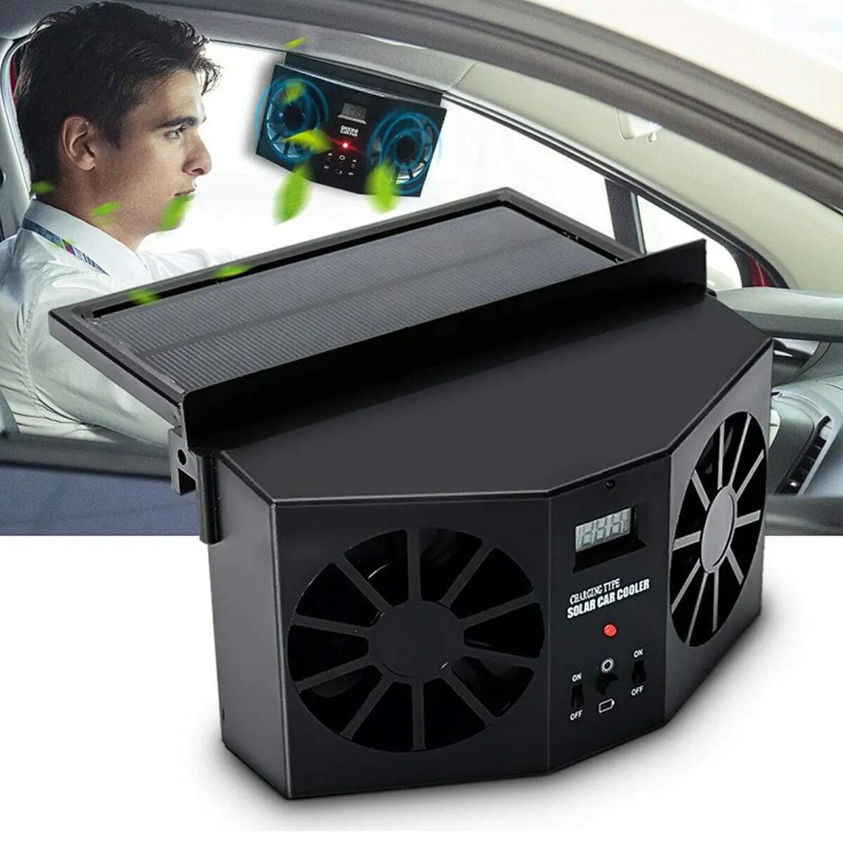 Dual Outlet Solar Car Vent Fan Auto Air Circulation Cooling Exhaust Fan For Vehicle