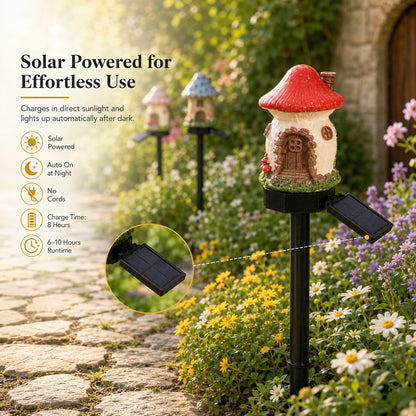 🍄Solar Fairy Tale Mushroom Cottage Garden Light – Whimsical Warm Glow for Paths, Patios & Flower Beds🌙(Buy More Save More)