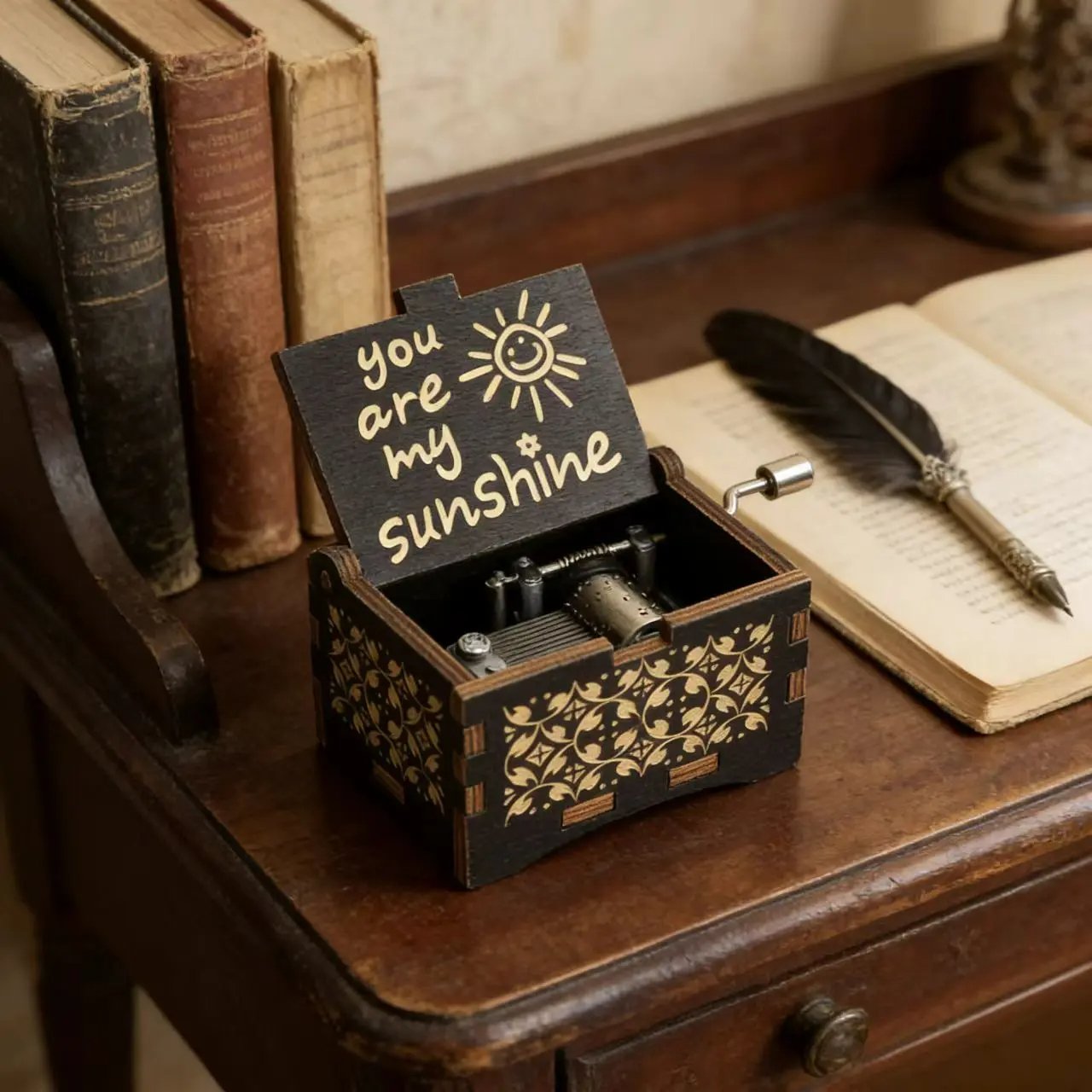 Hand-Crank Wooden Music Box: Plays “You Are My Sunshine”