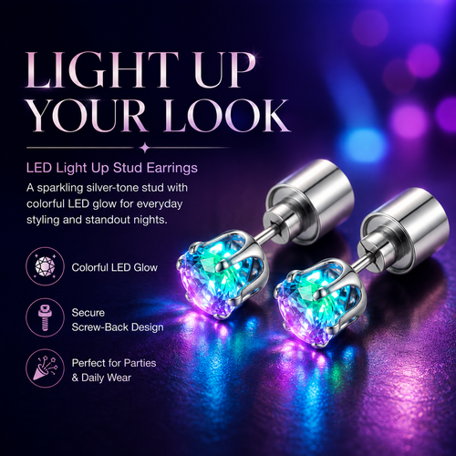 LED Light Up Crystal Stud Earrings – Colorful Glow, Unisex Party Style