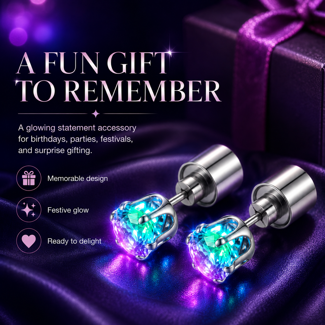 LED Light Up Crystal Stud Earrings – Colorful Glow, Unisex Party Style