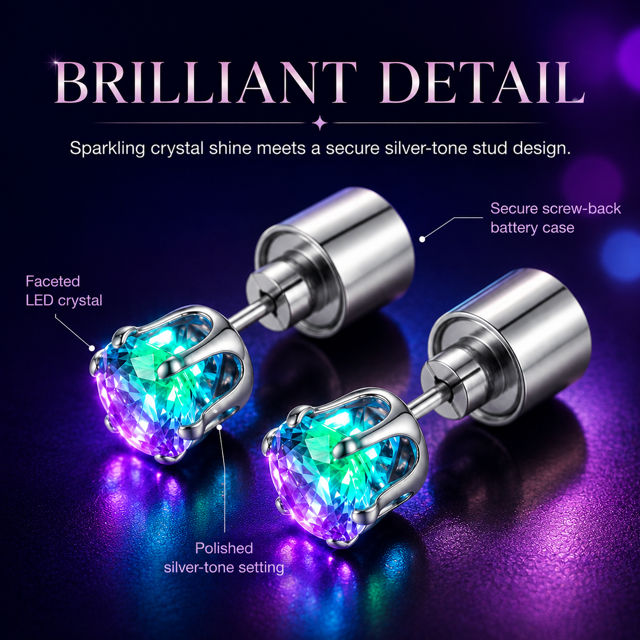 LED Light Up Crystal Stud Earrings – Colorful Glow, Unisex Party Style