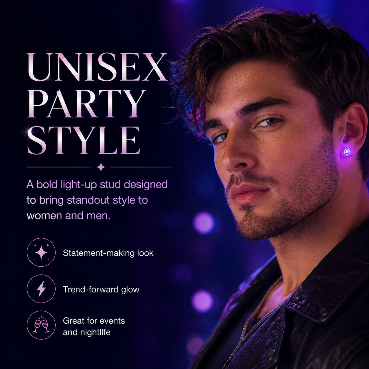 LED Light Up Crystal Stud Earrings – Colorful Glow, Unisex Party Style