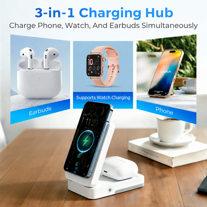 3-in-1 Foldable Magnetic Charging Stand for Everyday Devices