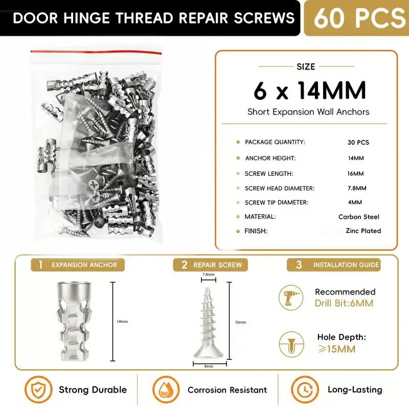 30 Anchors + 30 Matching Screws