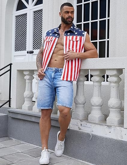 ⚡Hot Sales 49% OFF🔥Men's American Flag Denim Vest - 4th of July Patriotic Casual Sleeveless Jacket