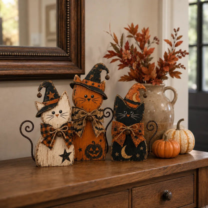 Vintage Halloween Witch Cat Decor Set