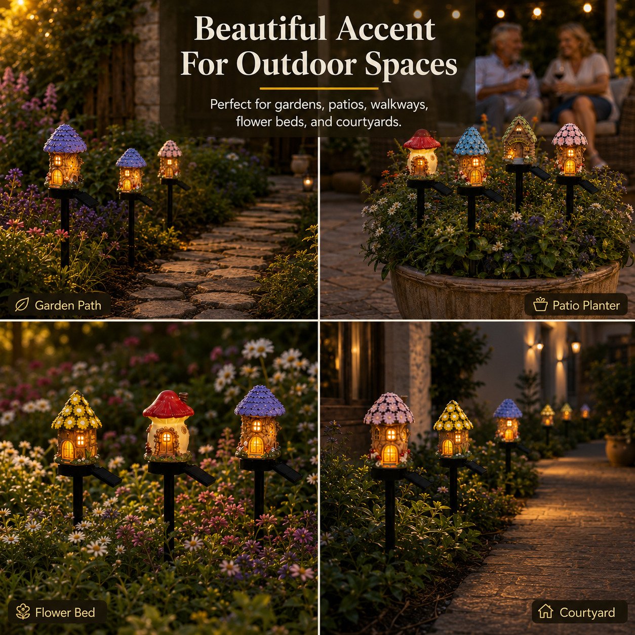🍄Solar Fairy Tale Mushroom Cottage Garden Light – Whimsical Warm Glow for Paths, Patios & Flower Beds🌙(Buy More Save More)