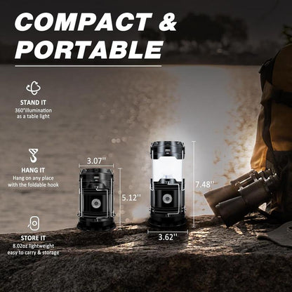 Collapsible Solar Rechargeable LED Camping Lantern & Flashlight
