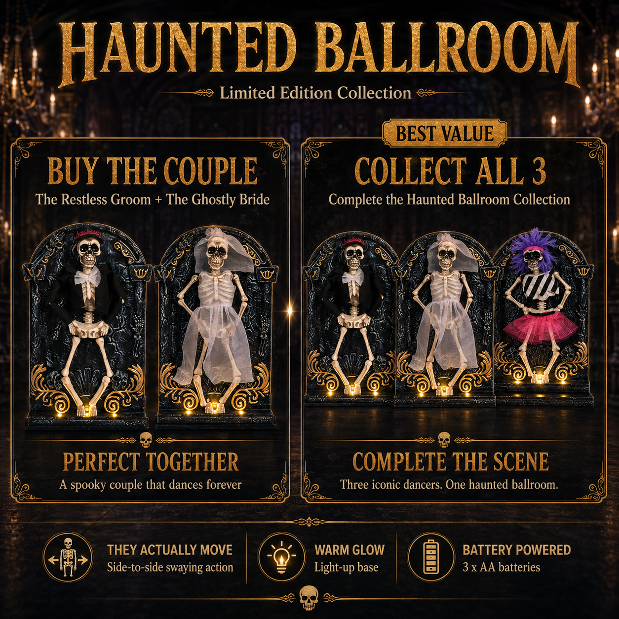 💀 They Actually Move! Animated Light-Up Dancing Skeleton Collection