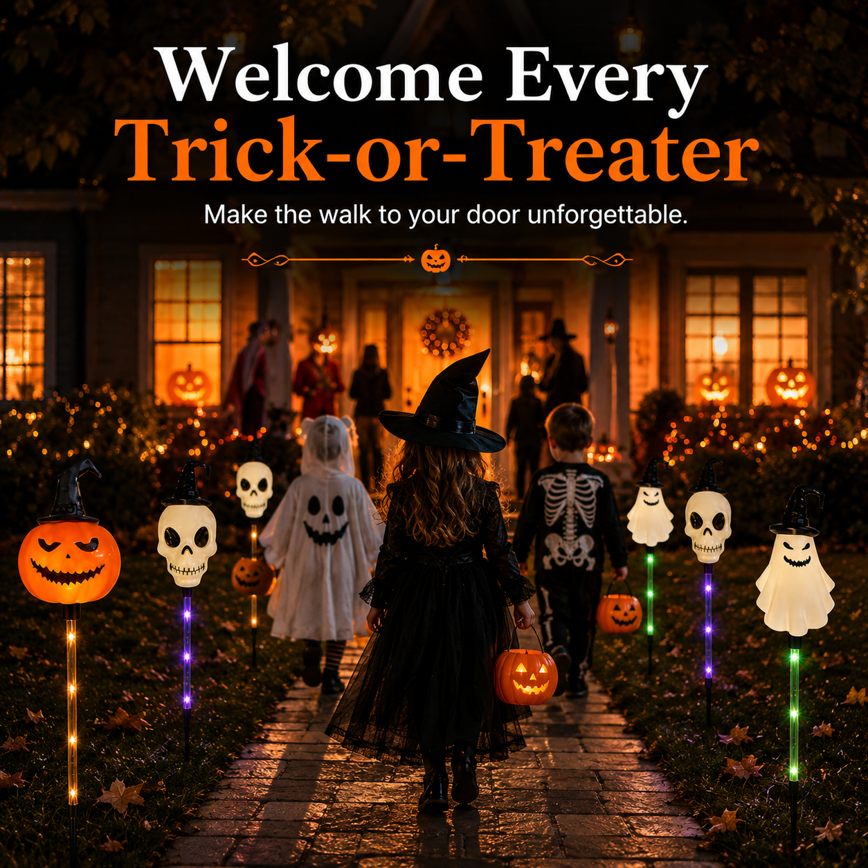 🎃 Solar Halloween Pathway Stake Lights with Pumpkins, Ghosts & Skulls 👻
