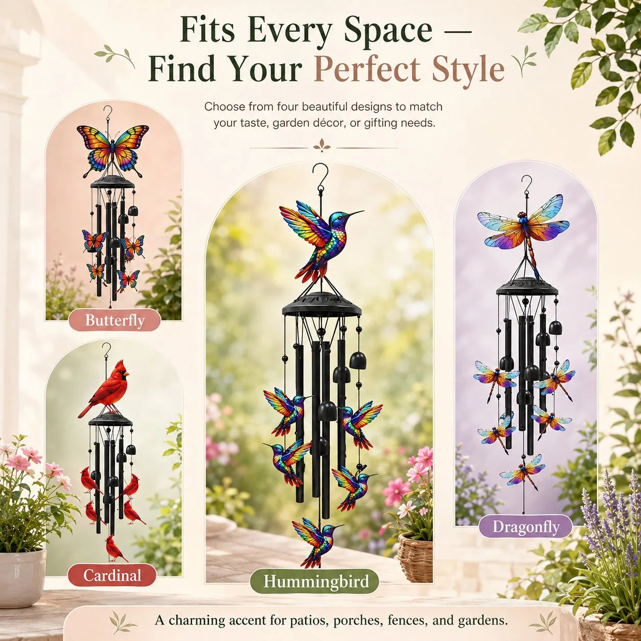 🔥🐦Vintage Colorful Hummingbird Wind Chime with Metal Tubes and Bells