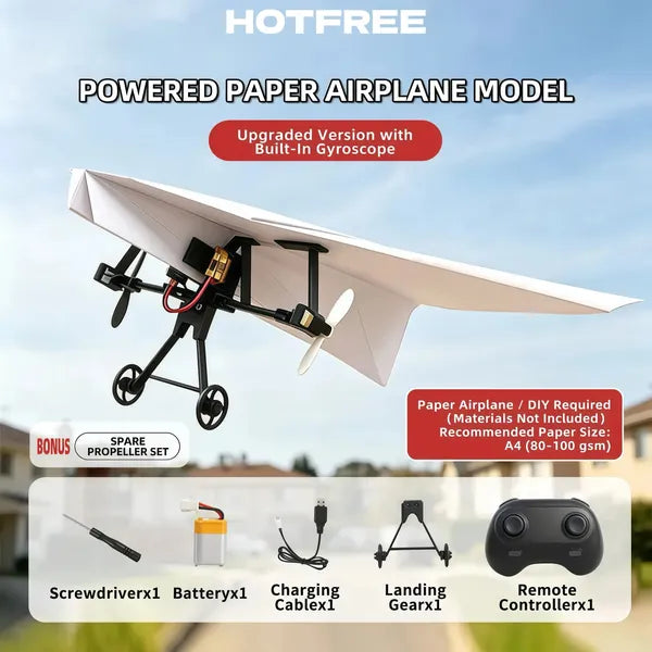 RC Paper Airplane Kit, Remote Control Plane with Gyro Stabilizer & Dual Propellers, DIY Foldable Flying Toy, Easy-to-Fly STEM Toy, Birthday Gift for Kids Boys & Adults