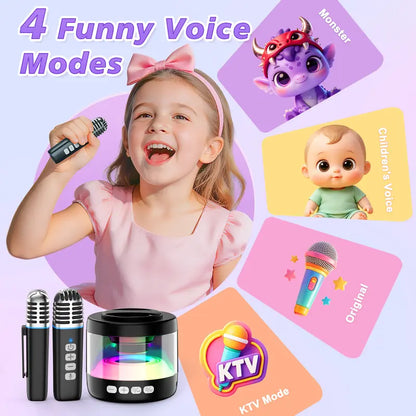 🎤Mini Bluetooth Karaoke Machine: Dual Mics, 4 Voice Changer, Magnetic Phone Holder for Family Fun🎁