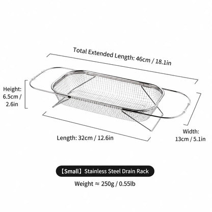 Stainless Steel Over-The-Sink Colander Strainer Basket, Expandable Rectangle Fine Mesh Kitchen Utensils with Handles, Silver Kitchen Essential