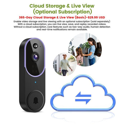 Wireless Video Doorbell Camera, Smart Security Doorbell Camera, 1080P, AI Human Detection