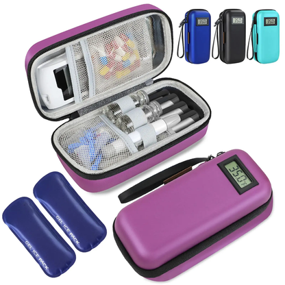 Insulin Cooler Travel Case with Temperature Display & 2 Ice Packs