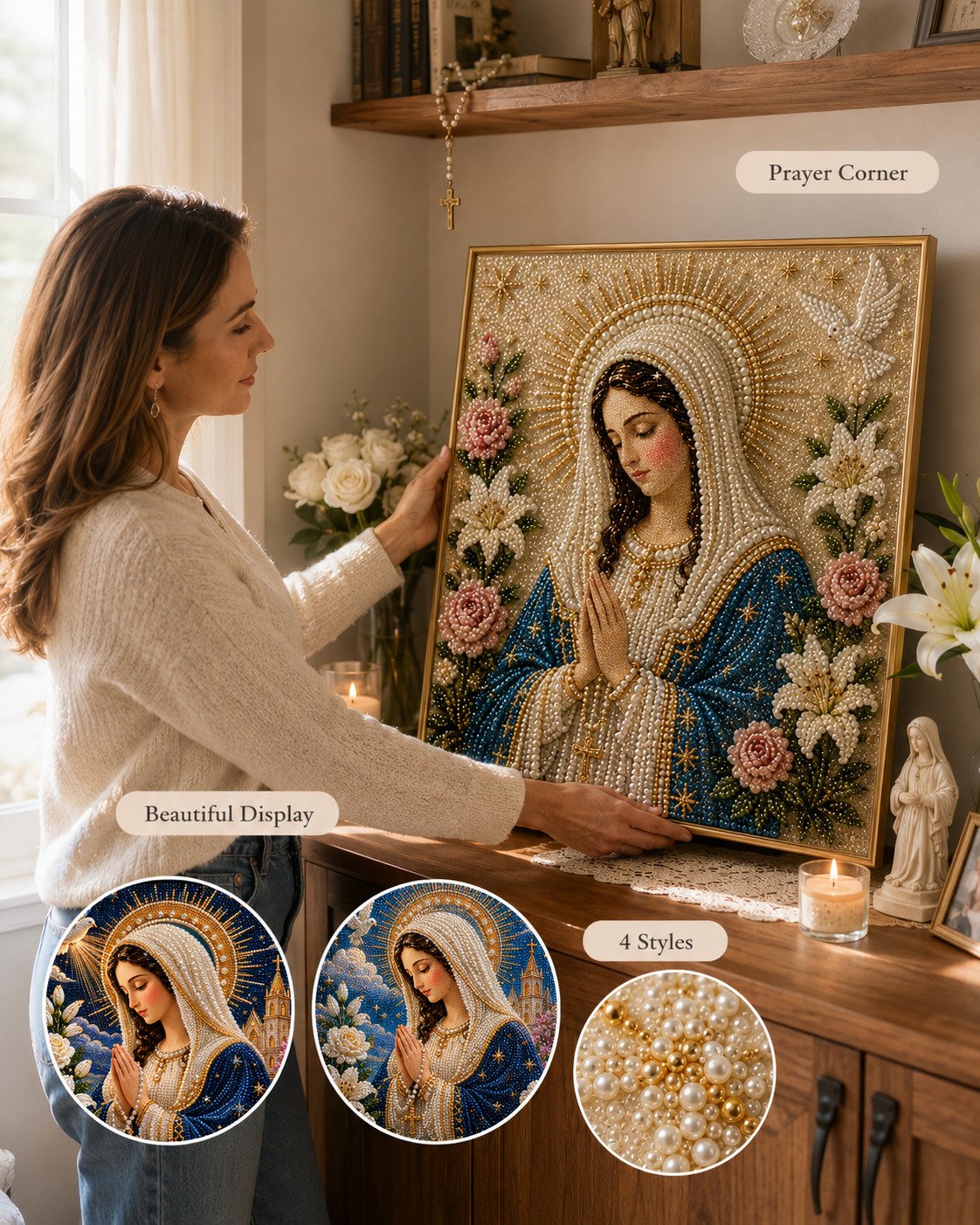 🔥HOT SALE🔥🙏 Divine Pearl Bead Virgin Mary Icon – A Peaceful DIY Faith Art Gift ✨