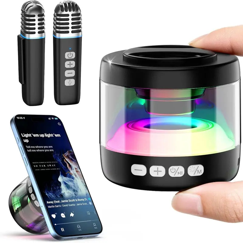 🎤Mini Bluetooth Karaoke Machine: Dual Mics, 4 Voice Changer, Magnetic Phone Holder for Family Fun🎁