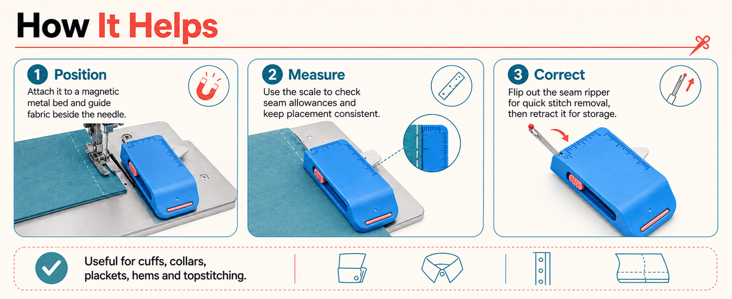 🧵 3-in-1 Magnetic Sewing Helper | Magnetic Seam Guide