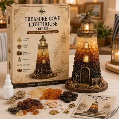⏳ Last Day 49% OFF – 🌊 Beginner-Friendly DIY Lighted Sea Glass-Style Lighthouse Kit Collection | Complete Kit with Sea Glass-Style Pieces, LED Lights & Step-by-Step Guide Included 💕