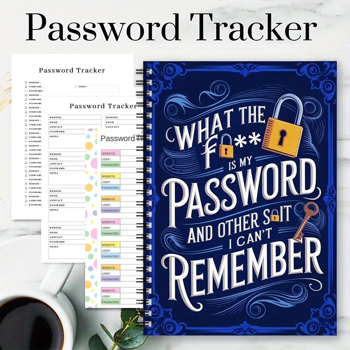 🔥📅Funny Password Notebook - Spiral Bound with Lock Icons & Funny Security Phrases✍️