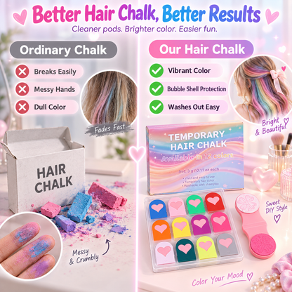 🎨 12-Color Temporary Hair Chalk Comb 🌈