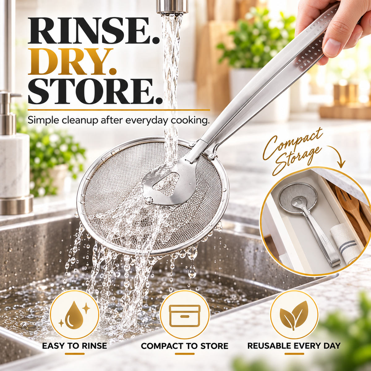 2-in-1 Spider Strainer Tongs – Stainless Steel Frying & Draining Tool