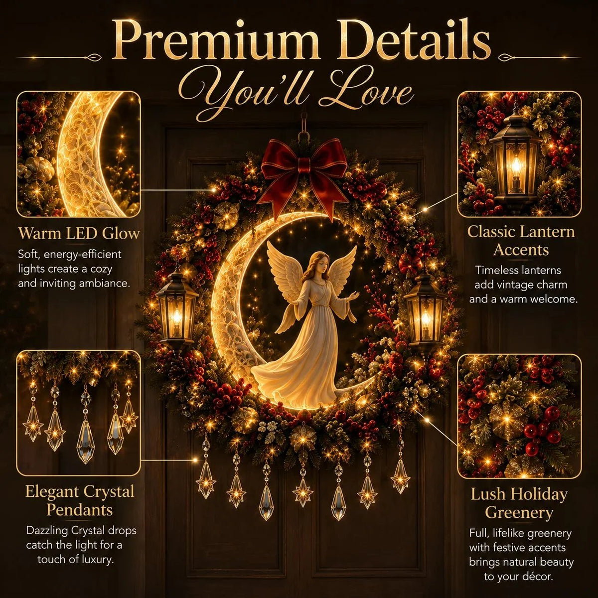 ✨ Christmas Moonlight Wreath Collection – Lighted Holiday Door Decor