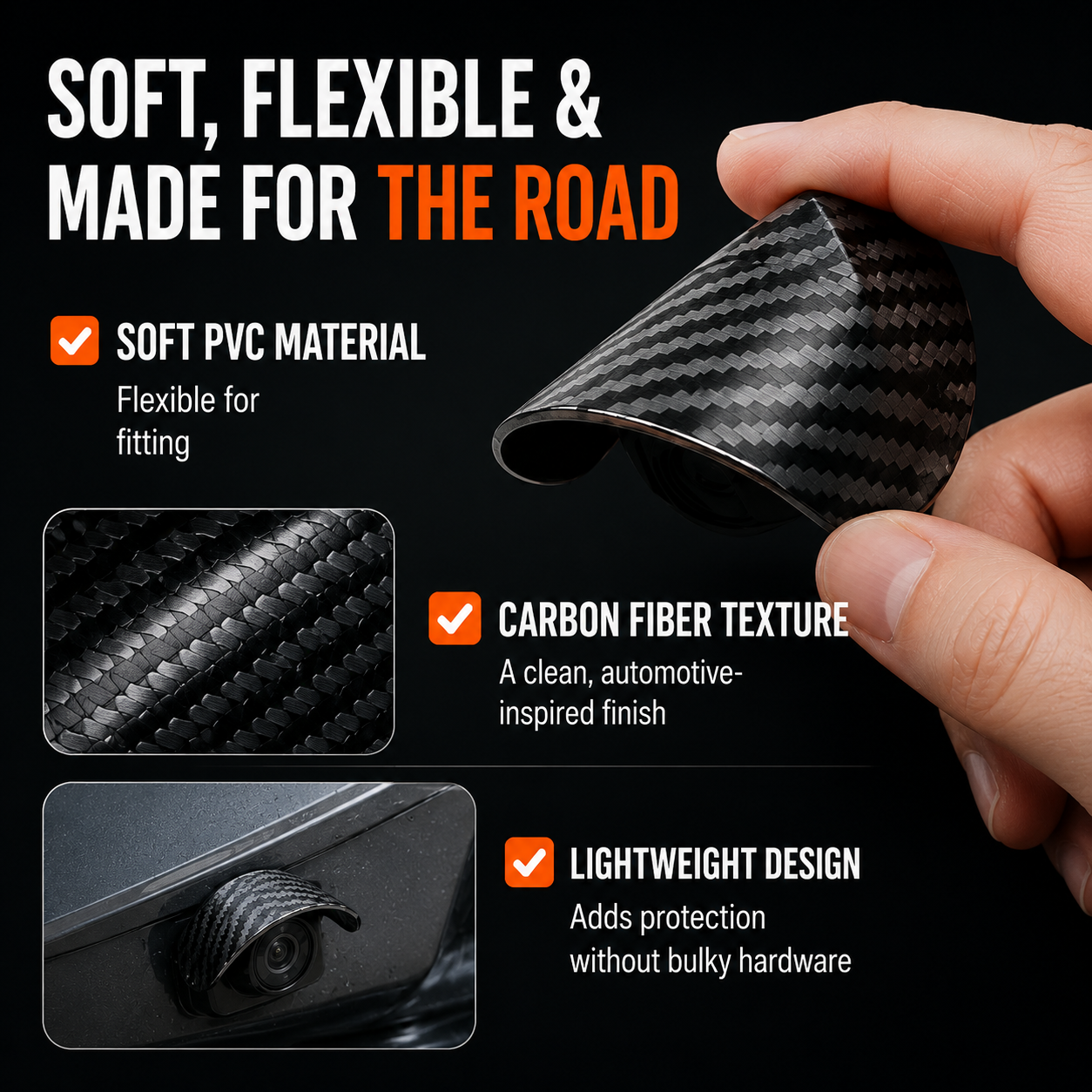 Car Backup Camera Rain Shield – Carbon Fiber Sun Visor, Protects Rear & Side Camera Lens from Rain & Glare (4/8 PCS)