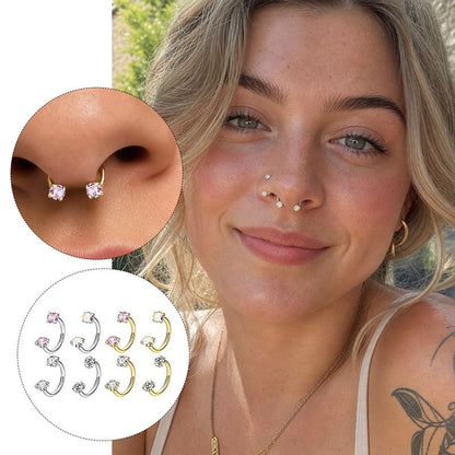 14K Gold Plated CZ Horseshoe Nose Rings – 16G, 1mm