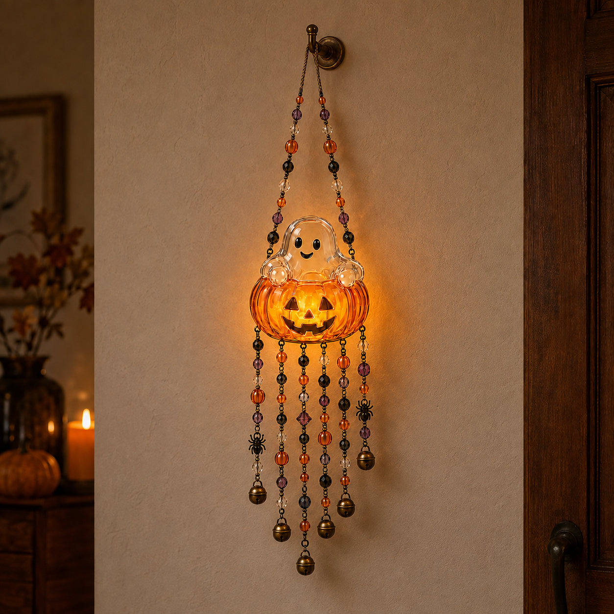 Lighted Halloween Beaded Wind Chime Collection – Glowing Hanging Décor