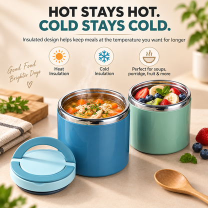 Insulated Stainless Steel Lunch Container with Carry Handle – Leak-Resistant Thermal Food Jar