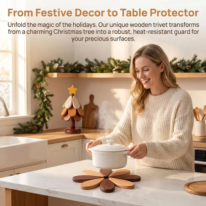 🎄 2-in-1 Wooden Christmas Tree Trivet | Festive Table Centerpiece