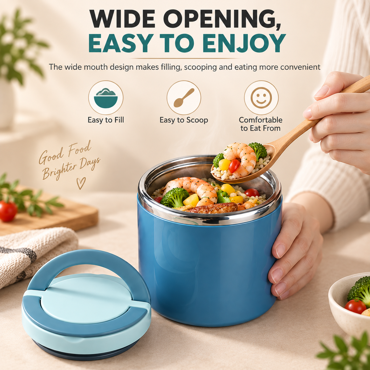 Insulated Stainless Steel Lunch Container with Carry Handle – Leak-Resistant Thermal Food Jar
