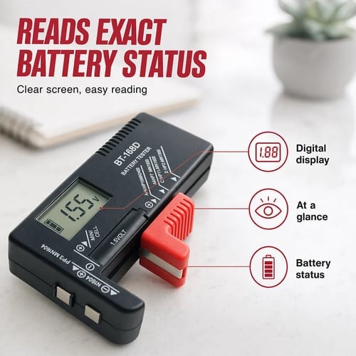Digital Battery Checker – Large LCD display shows exact remaining power. Compact & portable – test before you toss! 🧪💪
