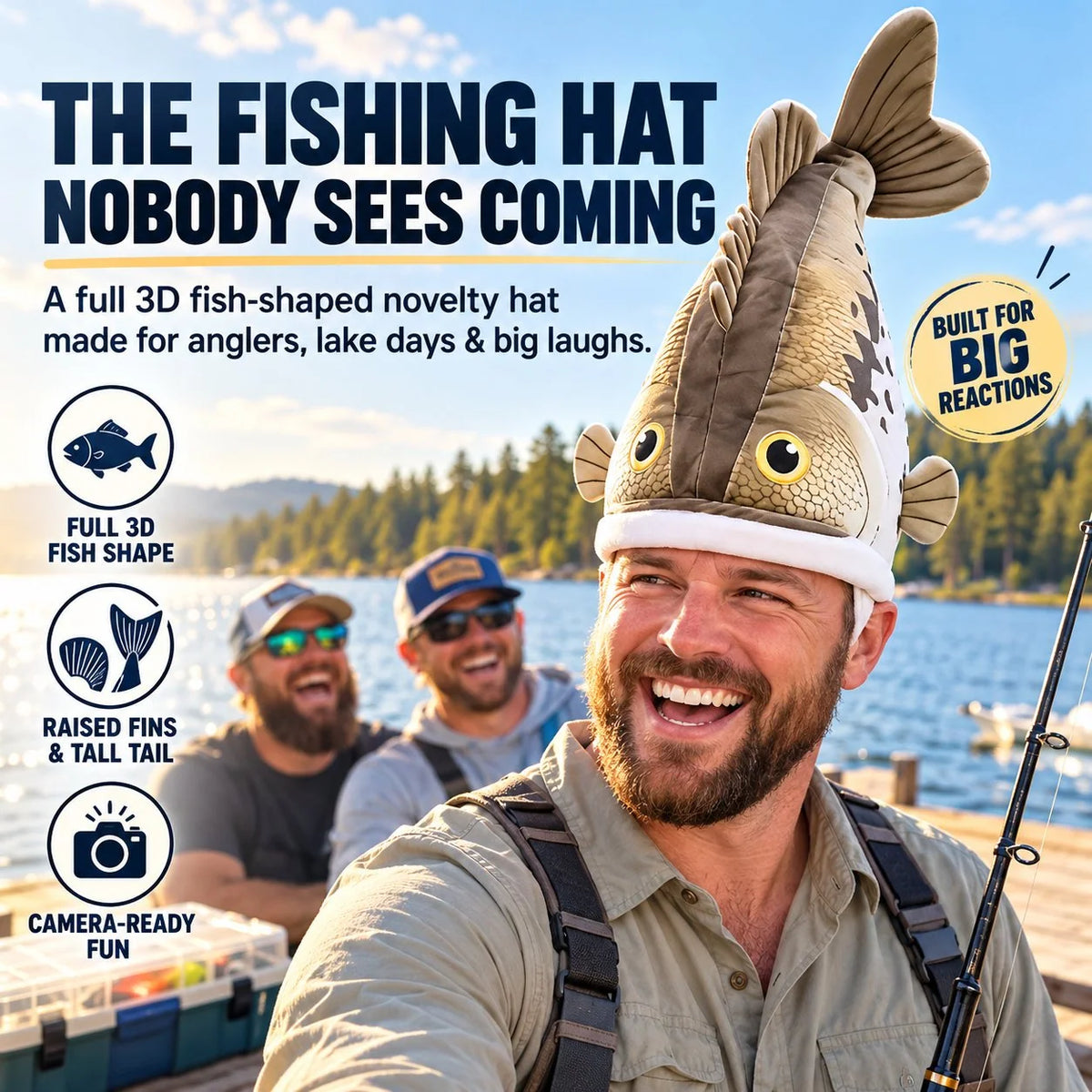 🔥Last day 70% OFF🐟 Funny 3D Fish Hat — Funny Fishing Gift for Anglers, Lake Days & Parties