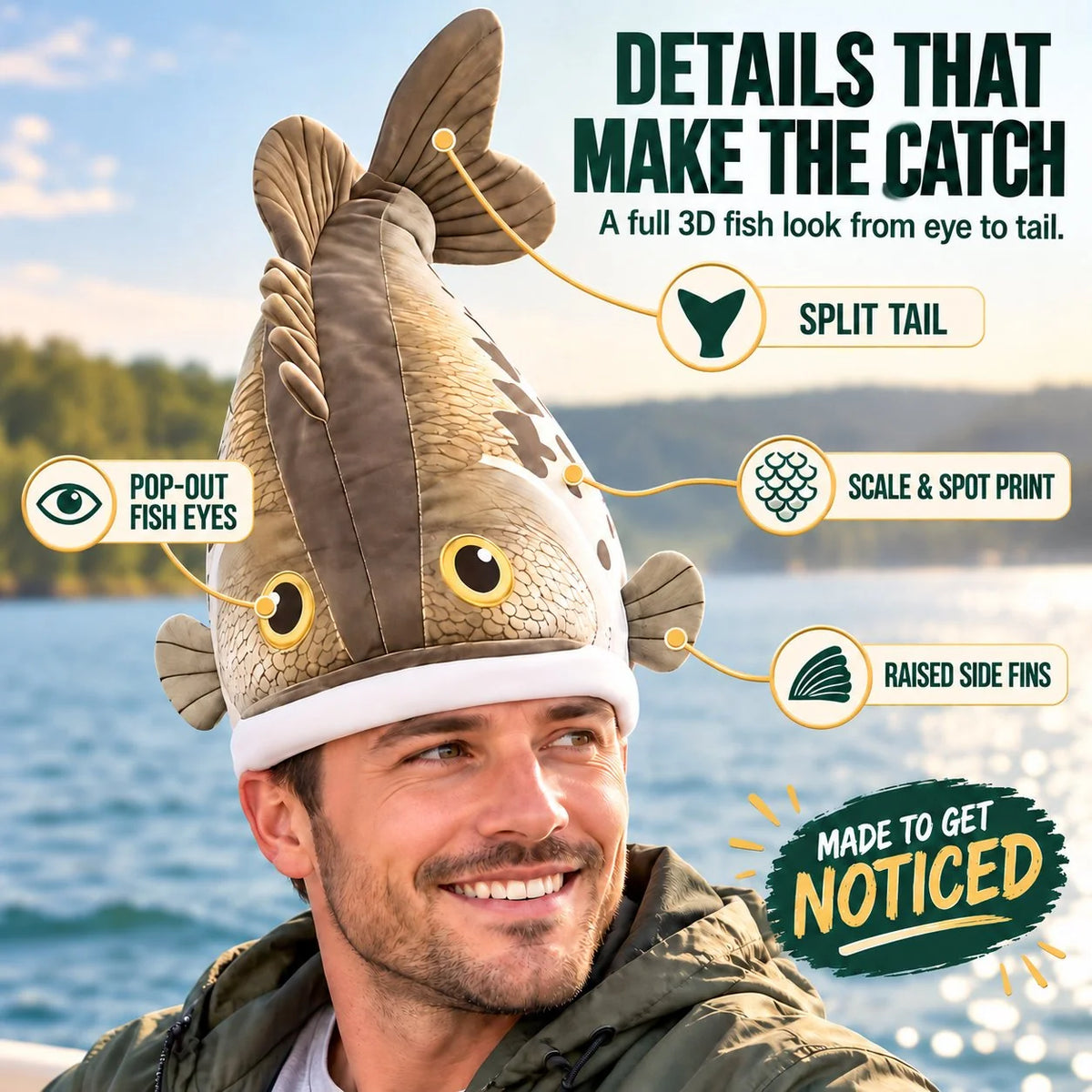 🔥Last day 70% OFF🐟 Funny 3D Fish Hat — Funny Fishing Gift for Anglers, Lake Days & Parties