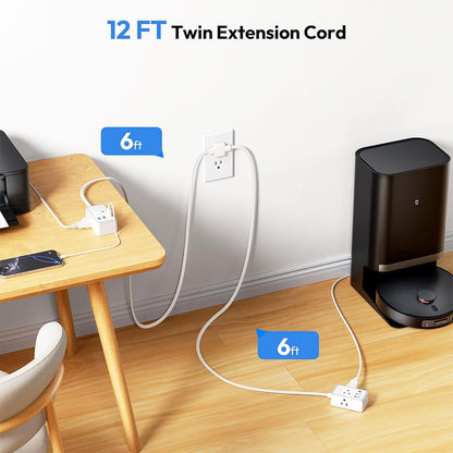 ⚡ Dual Extension Cable – 12-Foot Splitter with USB & AC Ports