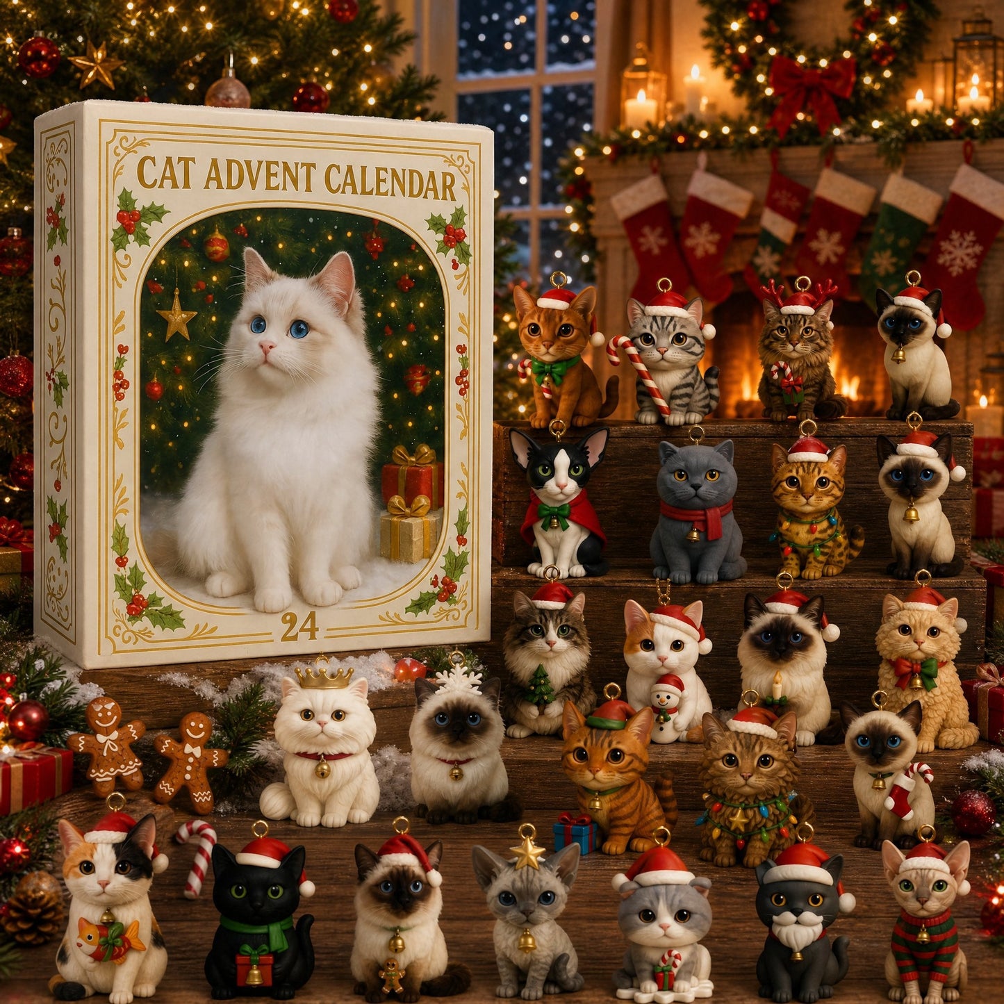Advent Calendar 2026 Cat Advent Calendar Gift for Adults Friends Cat Owners and Lovers Christtmas Tree Ornament