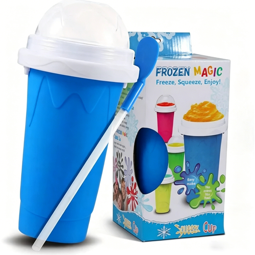 Slushy Cup, Freeze, Squeeze and Enjoy! Slushie Magic Cup, Homemade DIY Gadget with Lid & Straw Spoon 350ML, Washable, BPA free
