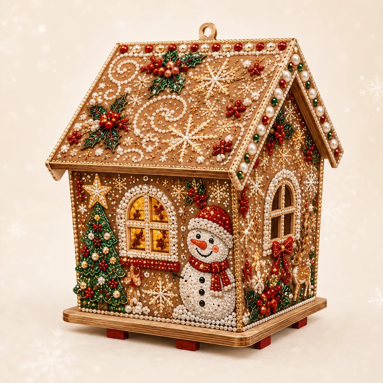 🎄Christmas Pearl Cottage Art Kit | Pre-Cut Wooden Panels, Sparkling Rhinestones, Pearl Beads & Complete Tools for a 3D Holiday House ✨