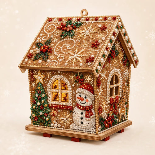 🎄Christmas Pearl Cottage Art Kit | Pre-Cut Wooden Panels, Sparkling Rhinestones, Pearl Beads & Complete Tools for a 3D Holiday House ✨