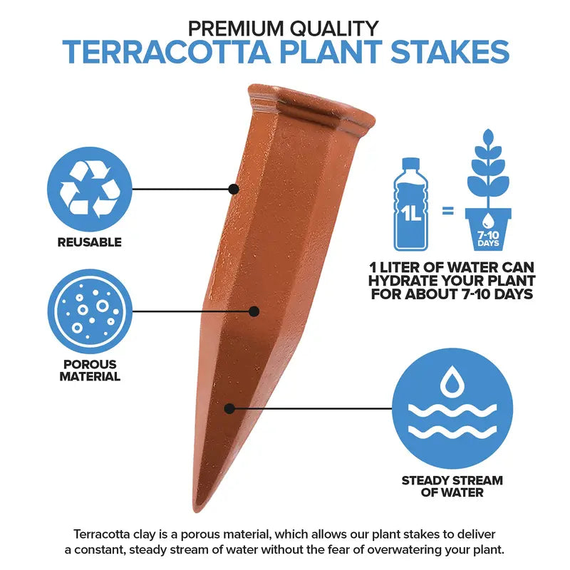 🌿💧 Modern Innovations Ceramic Terracotta Self Watering Spikes, 3PC/6PC