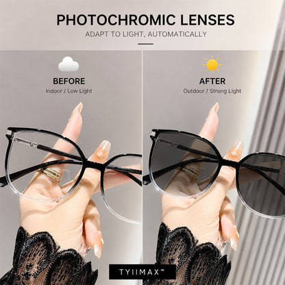 🕶️ Oversized Fashion Prescription Glasses – Trendy Photochromic Lenses with Blue Light Blocking ✨